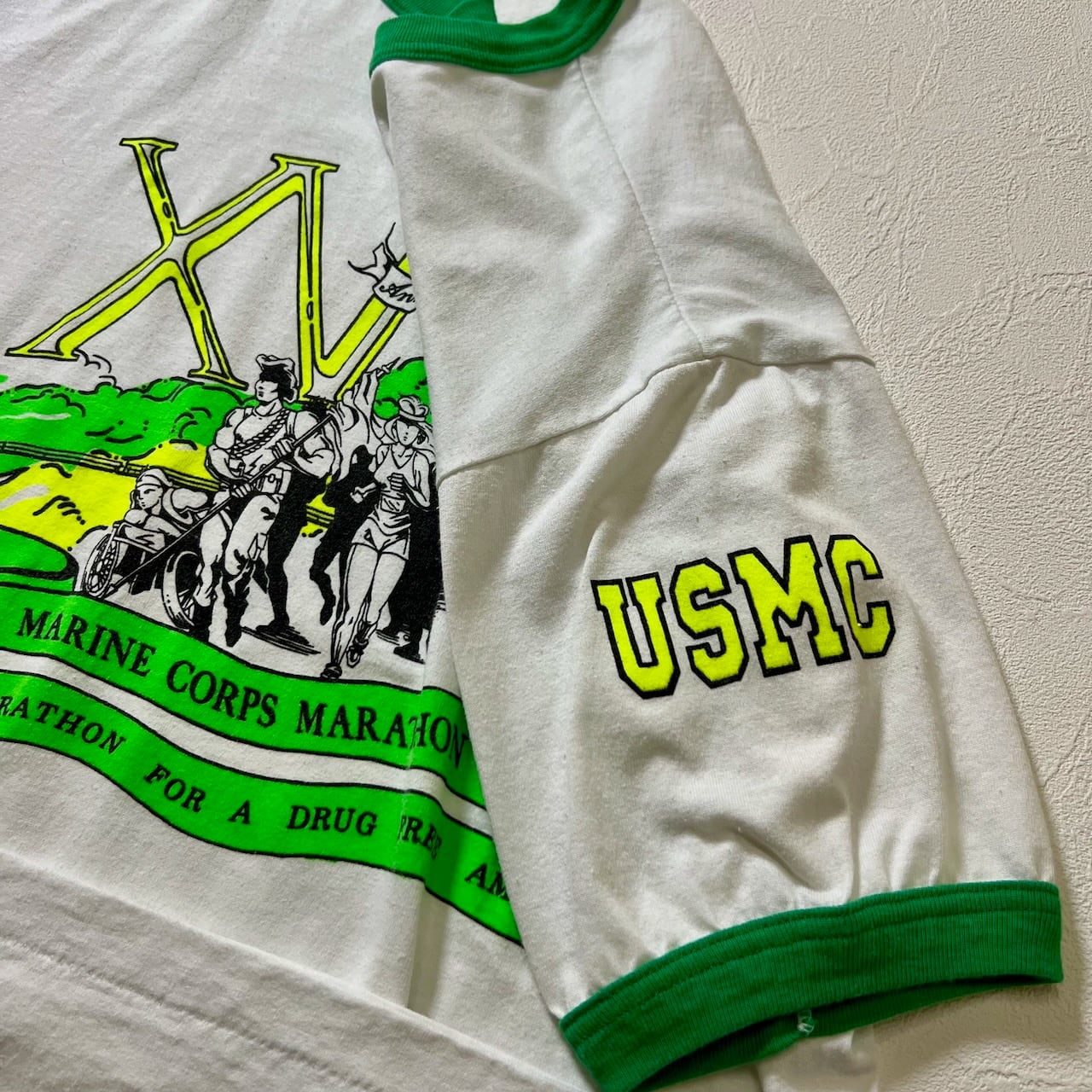 80s〜90s USA USMC リンガー Tシャツ ホワイト グリーン 古着 | RUFFY