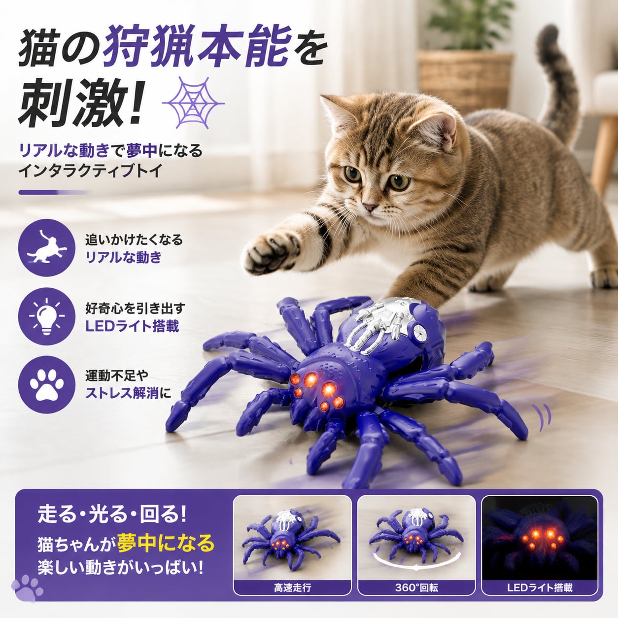 JL153.猫ちゃん夢中！リモコン式ウォールクライミングスパイダー 電動