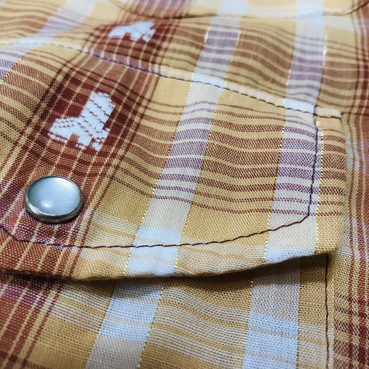 USED 70年代 ブーツシルエット刺繍とラメ入り チェック 長袖 ...