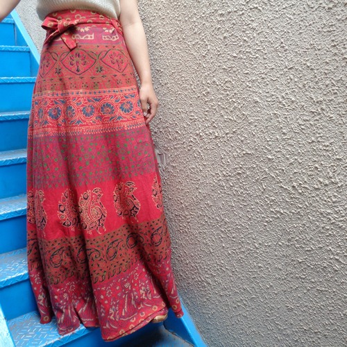 Indian cotton handblockprint wrapskirt／インド綿 ハンドブロックプリント ラップスカート