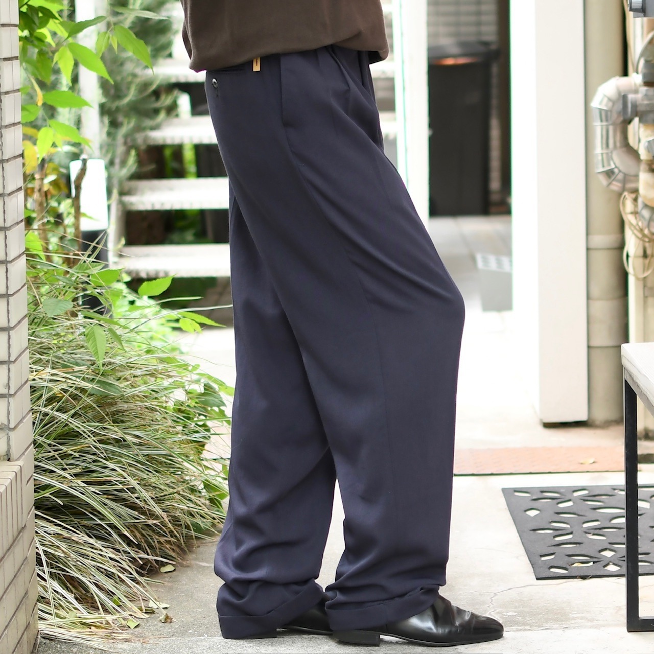 rayon blend 3tuck slacks faded navy
