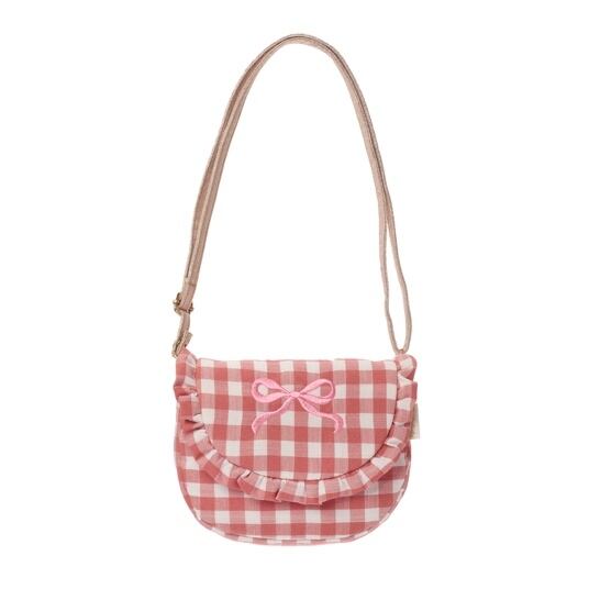 G2587P:Gingham Ruffle Bow Bag-PINK