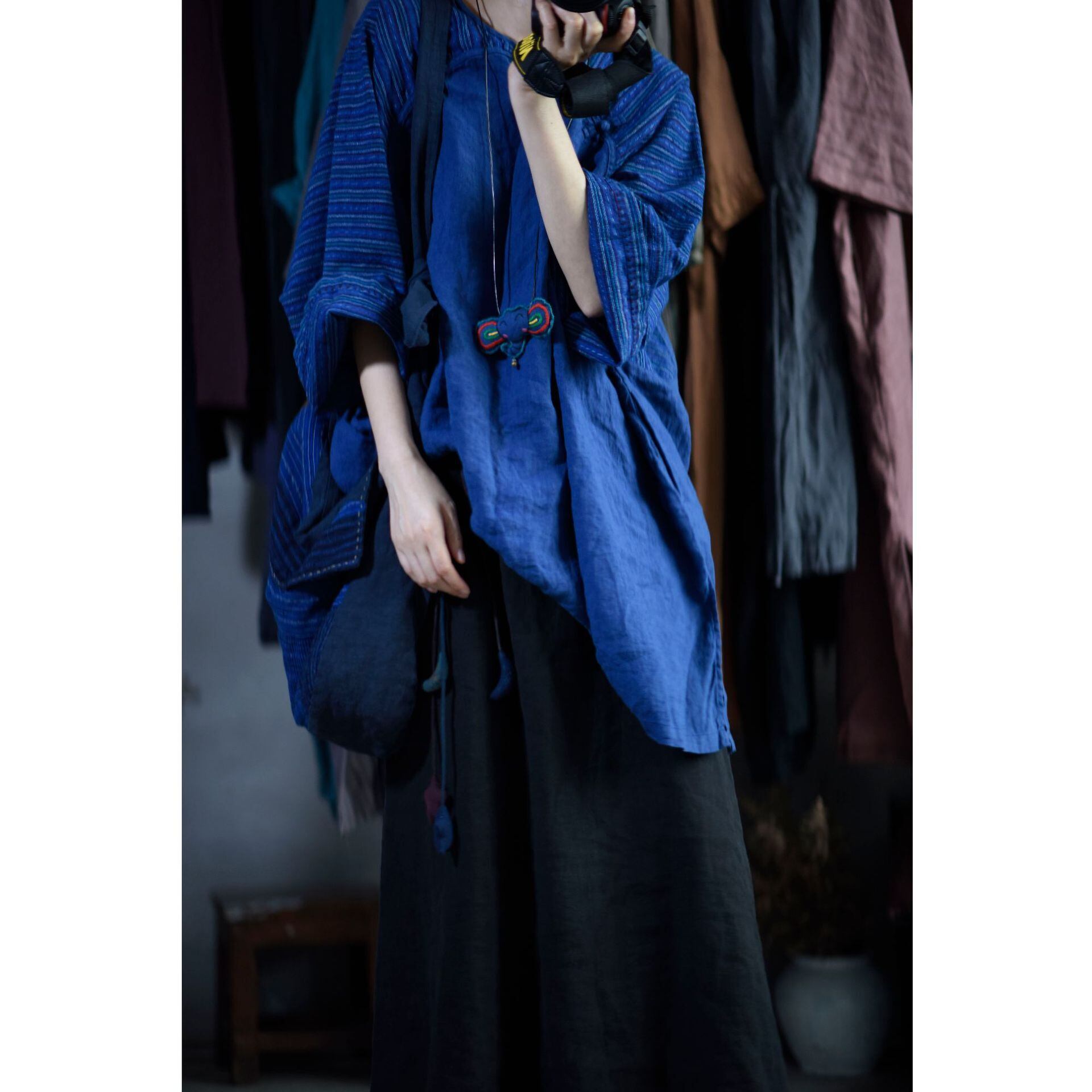 ストライプスタンダードボタンシャツ コットン レトロ ステッチ Yiranxuaディースワード33710573738