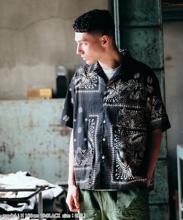 ONE EAR ×Gypsy and sons collaboration BANDANA PATCHWORK SHIRTS　コラボバンダナパッチワークシャツ　GS2249930A　19:BLACK　SIZE:2(L)