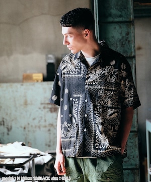 ONE EAR ×Gypsy and sons collaboration BANDANA PATCHWORK SHIRTS　コラボバンダナパッチワークシャツ　GS2249930A　19:BLACK　SIZE:2(L)