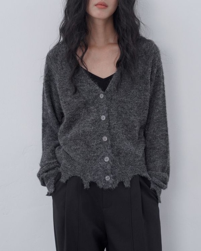 Distressed cut-off cardigan　TH3606