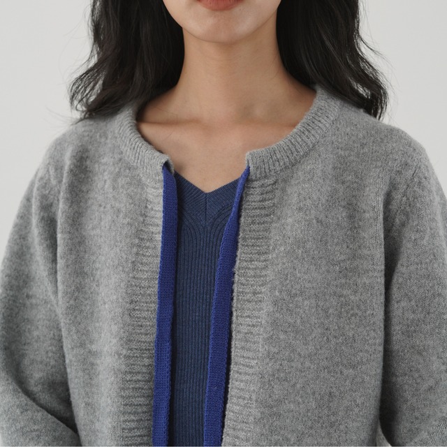 no-collar ribbon knit cardigan J00128