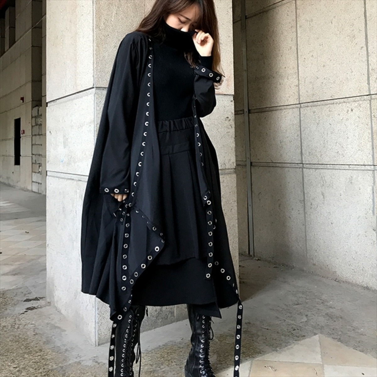 ゴシック スプリングコート ブラック ビッグシルエット リベット 