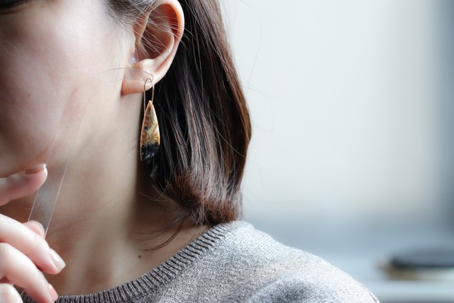 14kgf｜ブラウン×ブラックのニュアンス｜シックなパームルートのピアス