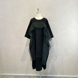 桐七炊き オーガンジー切り替えワンピース【KURO】