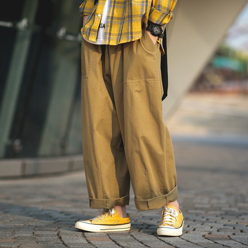 【新作】【送料無料】 Men ese Solid Straight Pants 2021 Spring Autumn Mens Loose Wide Leg Pants Male Hip Hop Cargo Pants Black Joggers ブラック スプリング 春物 オータム 秋物 ワイドレッグ ワイドパンツ ソリッドカラー 1AERolker61125820304
