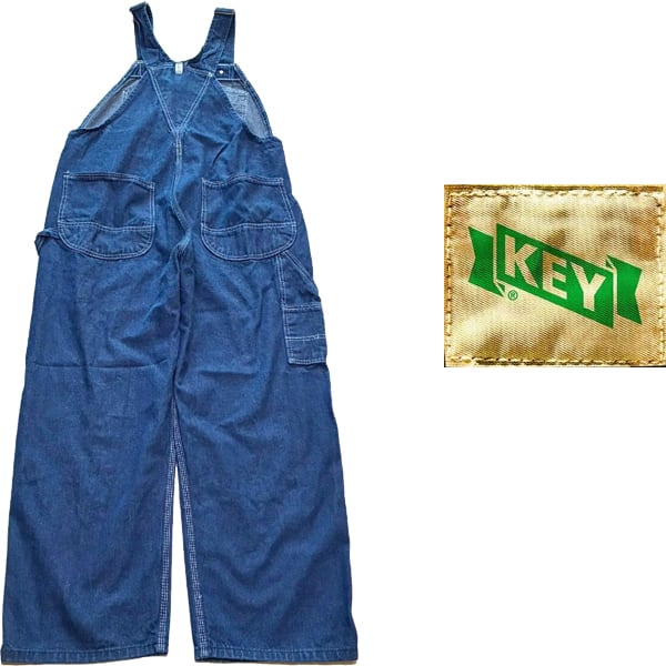 1点物◇KEYキー濃紺オーバーオール作業服USA古着38メンズXXLレディース
