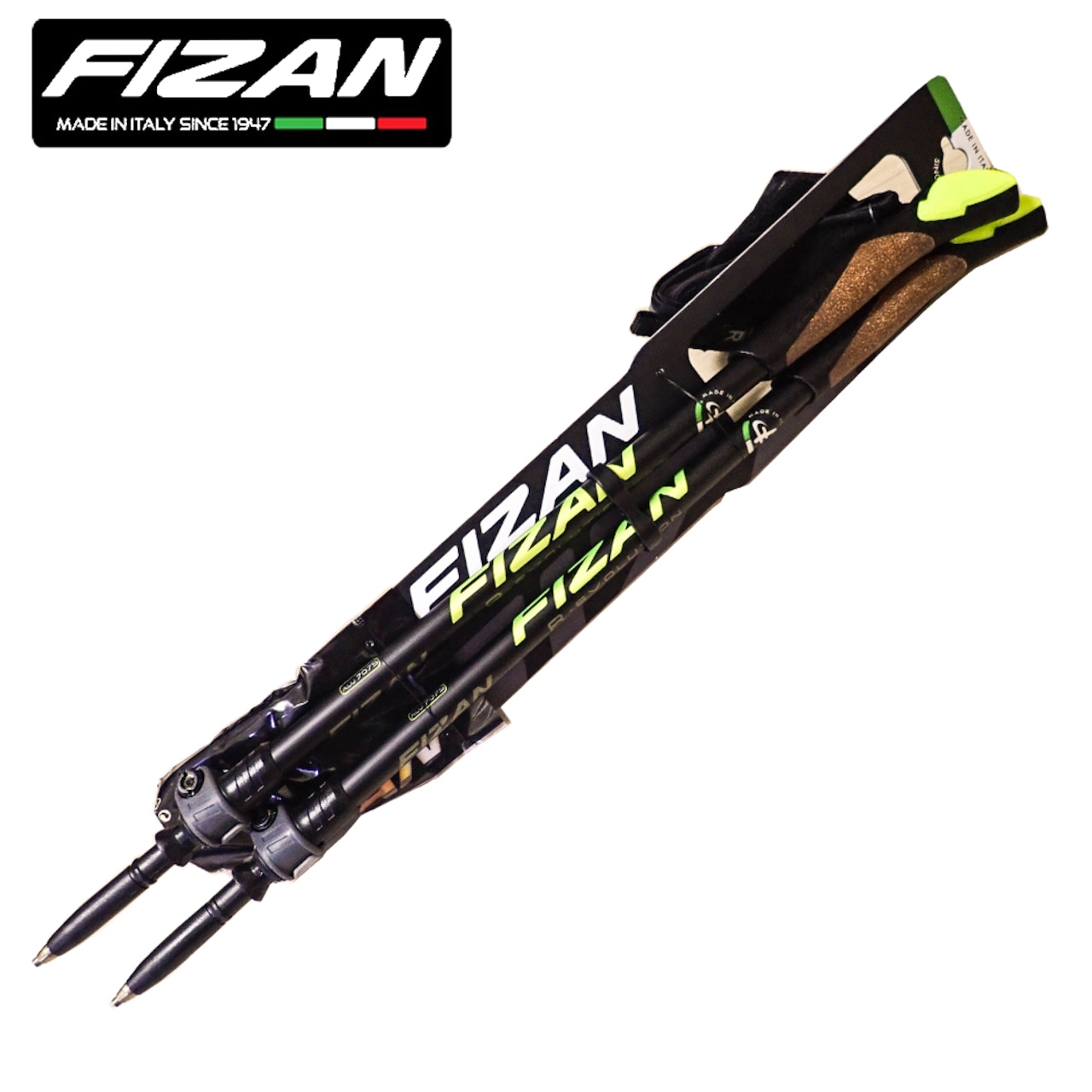 FIZAN フィザン ノルディック ウォーキング ポール アジャスタブル 可変3段 58-127cm R-EVOLUTION レボリューション BLACK