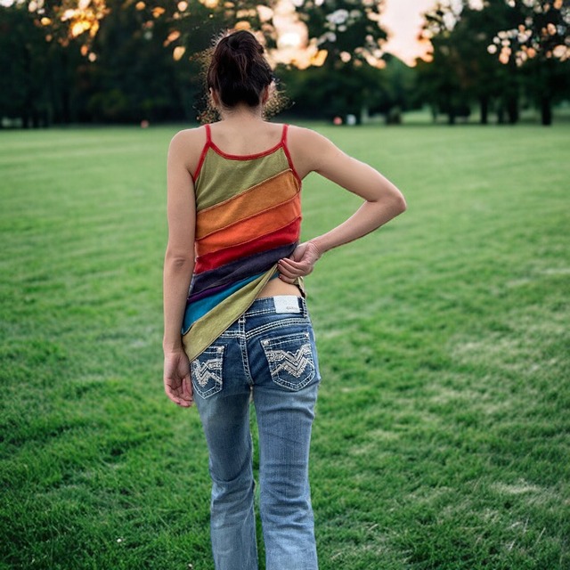 【LADIES】rainbow asymmetry tops