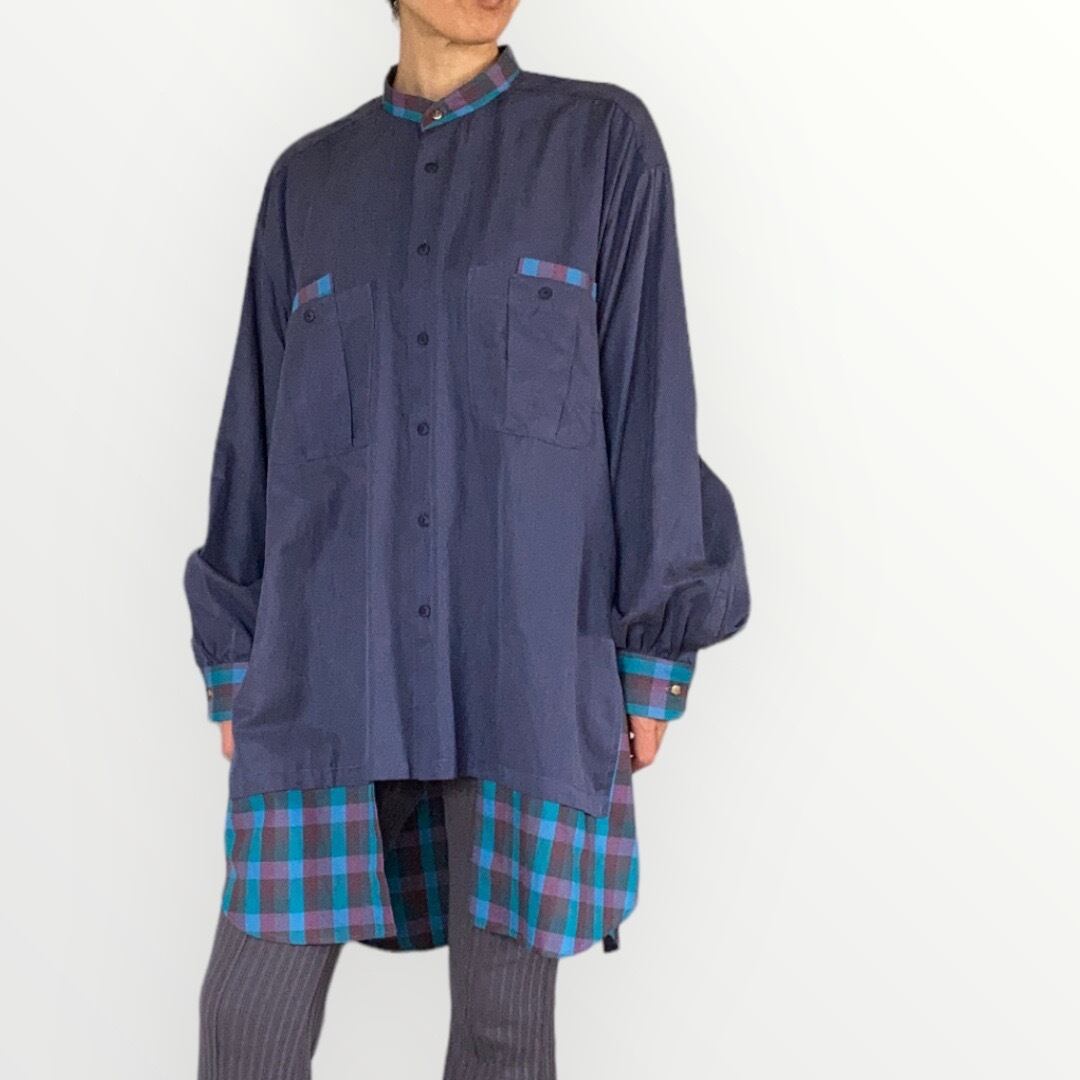 ZOZOTTE remake oversize shirt typeA/リメイクオーバーサイズシャツ/ブルーブルーグレー&チェック