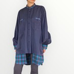 ZOZOTTE remake oversize shirt typeA／リメイクオーバーサイズシャツ／ブルーブルーグレー＆チェック