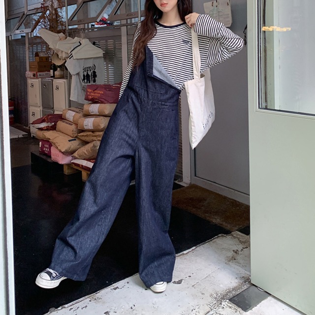 wide-leg denim overall J00126