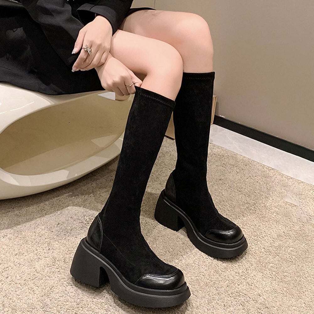 ロングブーツ レディース 春秋冬 ブーツ 厚底 シューズ レースアップブーツ サイドゴア 編み上げ ヒールブーツ 靴 くつ 幅広 美脚 脚長 きれいめ 22cm 25cm ロディック Rodic 秋冬 新作 レディース 靴 ブーツ ロングブーツ