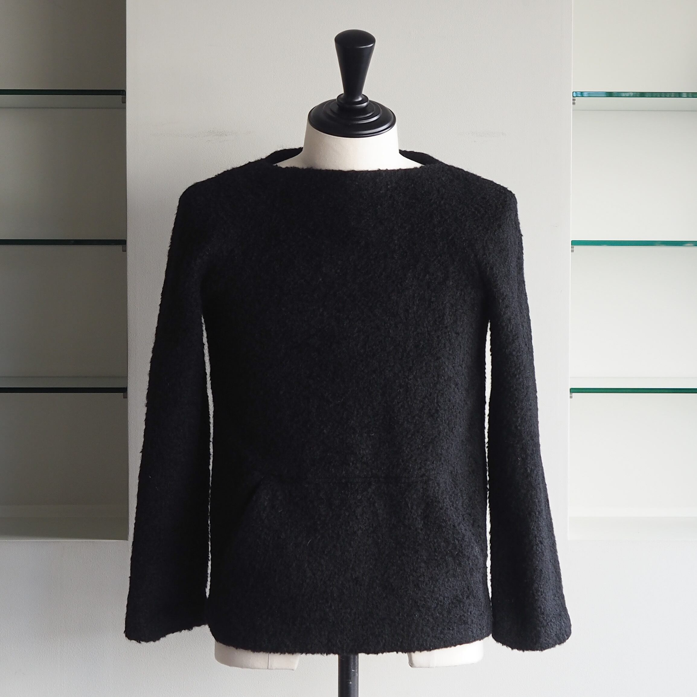 80s-90s EMPORIO ARMANI Black Shaggy Boatneck Sweater