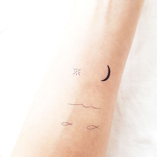 夜空に瞬く星 月 惑星 おさかなのタトゥーシール ハーフサイズ Acubi Drops