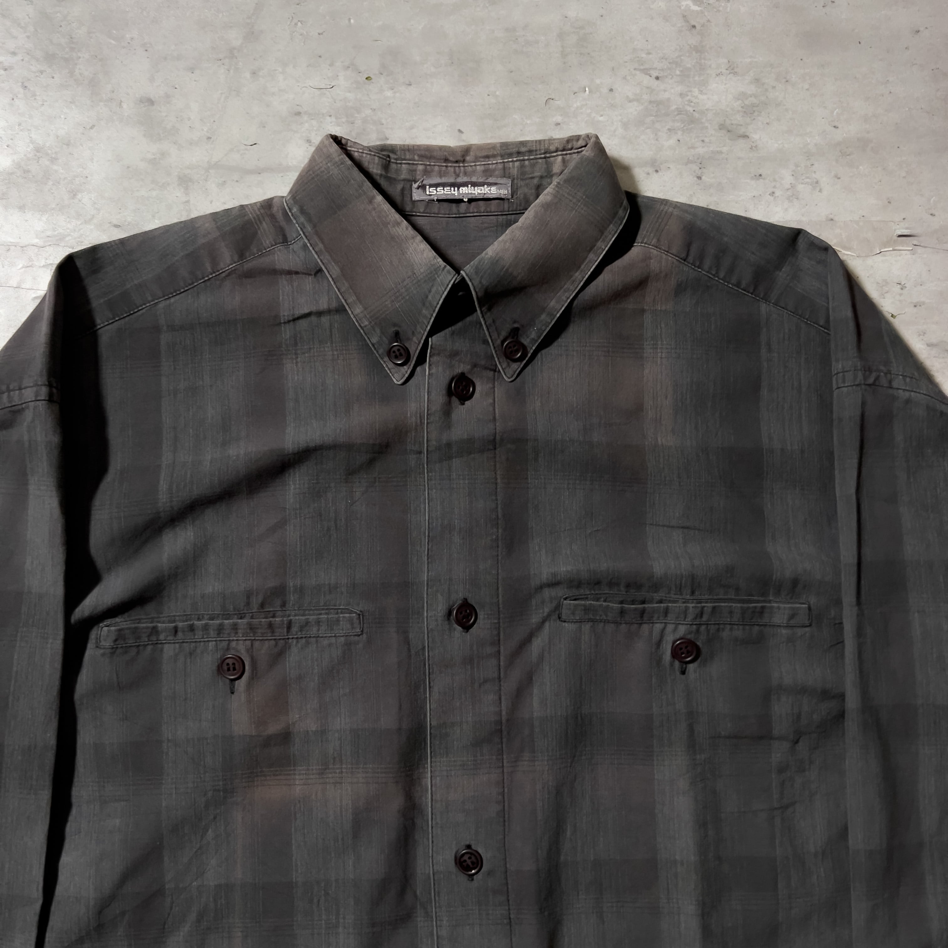 80s “ISSEY MIYAKE” 筆タグ gray color ombre check pattern shirt 80 ...