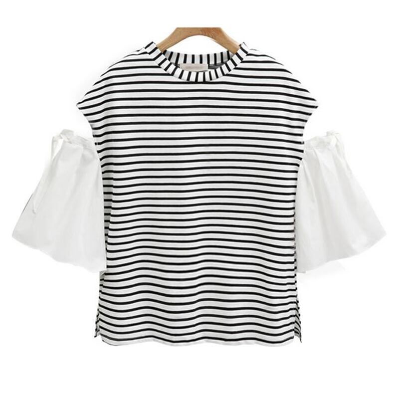 クルーネック オープンショルダー ボーダーカットソー