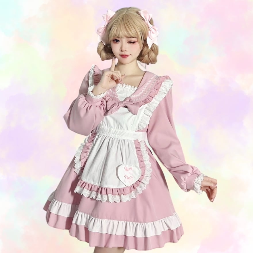 セーラーメイド服 ワンピース エプロン メイド服フリル コンカフェ衣装