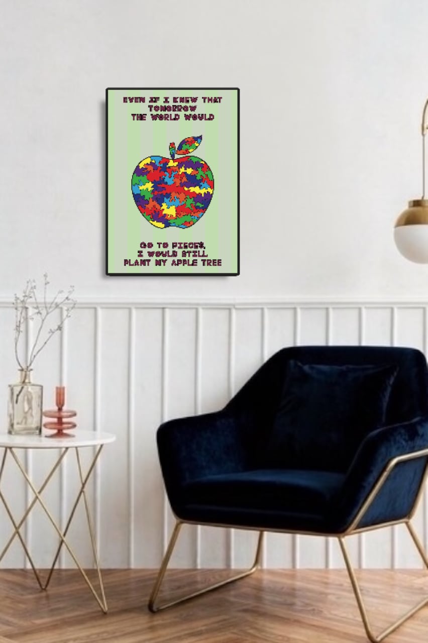 DHD(M)054【フレーム付きインテリアポスターA3　迷彩リンゴ】