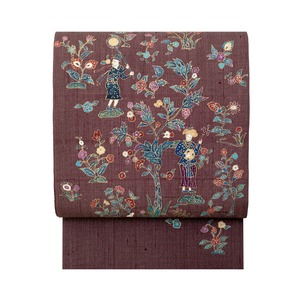 南蛮人に更紗の模様　相良刺繍　袋帯【未使用品】