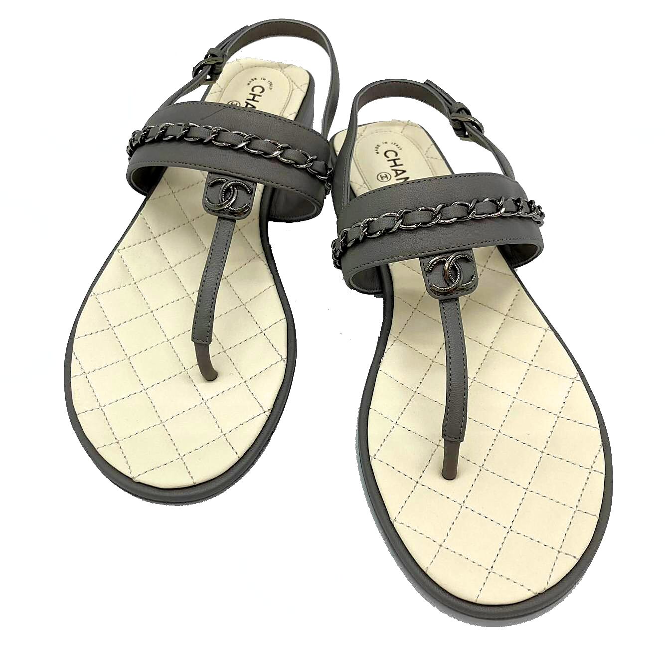 未使用品】CHANEL シャネル CCマーク トングレザー フラットサンダル 