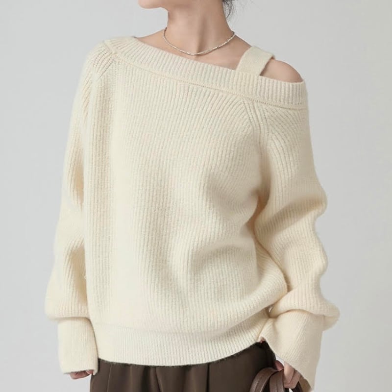 オフショルダーカットベルトイージーニット R00893