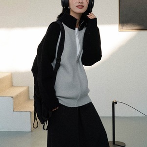 color-block zip knit cardigan　J00210