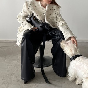 カラフルツイード粒フリンジ付きホワイトコート　LT0040003