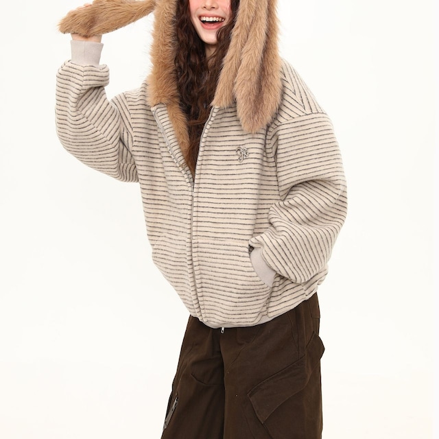 アニマルフードボーダージップパーカー 3col R01293