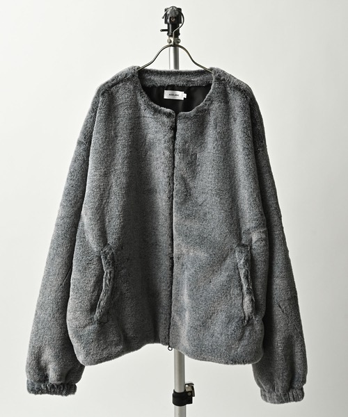 ATELANE Faux fur collarless blouson (MIX-GRY) 25A-23001