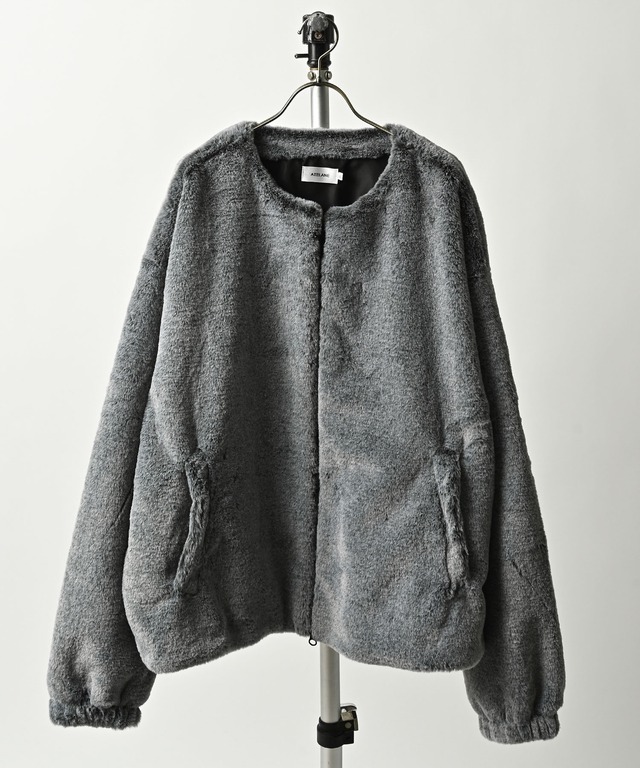 ATELANE Faux fur collarless blouson (MIX-BLU) 25A-23001
