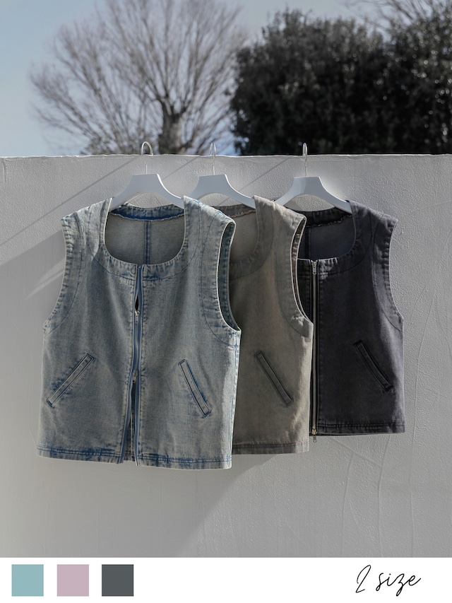 chemical wash denim vest