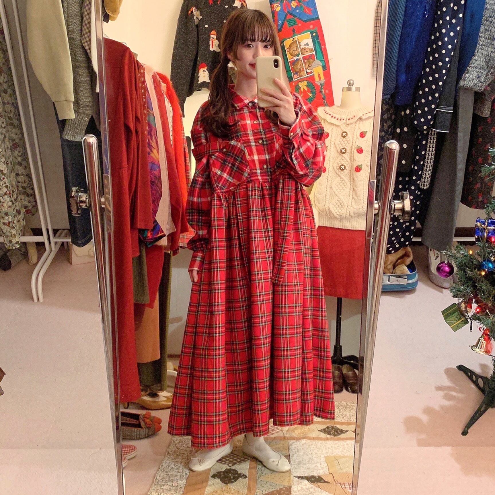 remake : gift box ribbon one-piece / red