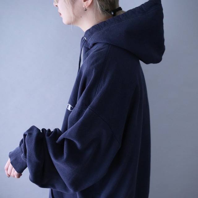 "Champion" dark navy color over silhouette sweat parka