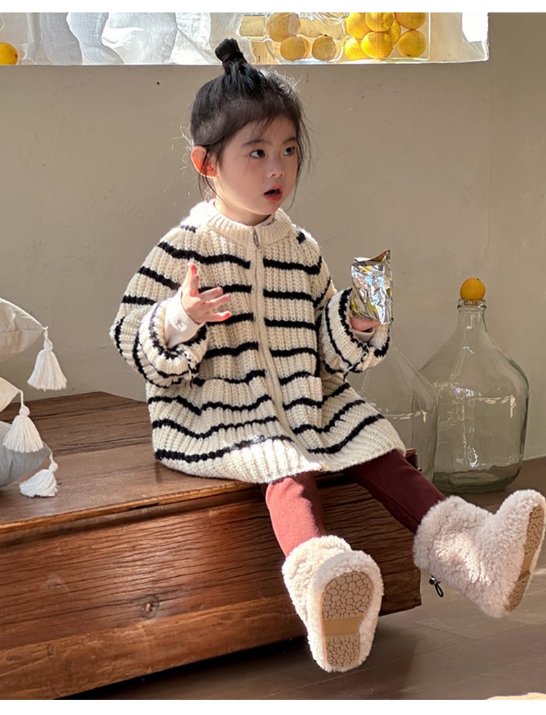 100,110cm　2colorボーダージッパーセーター