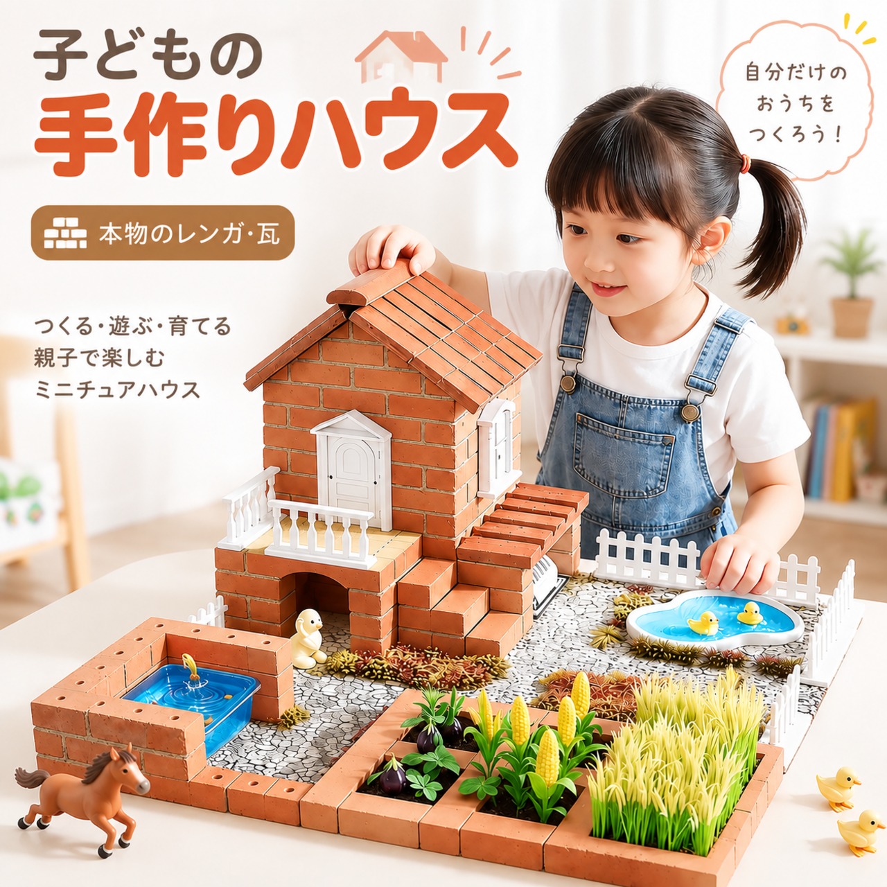 JT44.子どもの手作りDIYミニチュアハウス 建築セット｜本格レンガ模型