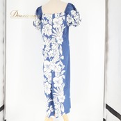 フラダンス 衣装 ワンピース ドレス ホワイト系 ネイビー系 ツーカラー ハイビスカス柄 パフスリーブ かわいい 華やか 鮮やか 明るい 爽やか 大人っぽい ハワイアンダンス レディース ハワイアン アロハ ハワイアンプリント フラ ダンス レッスン 練習