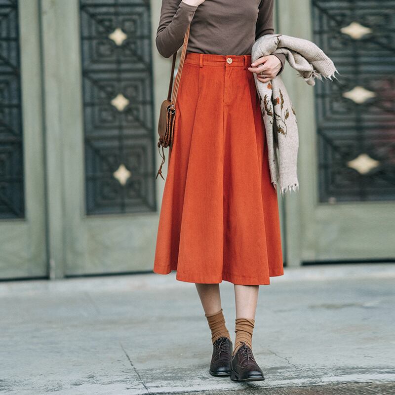 夢の馬自家製スカートeseオールマッチ傘スカートレトロハイウエスト冬セーターコーデュロイスカート ドリームホーストラベル婦人服54484594524