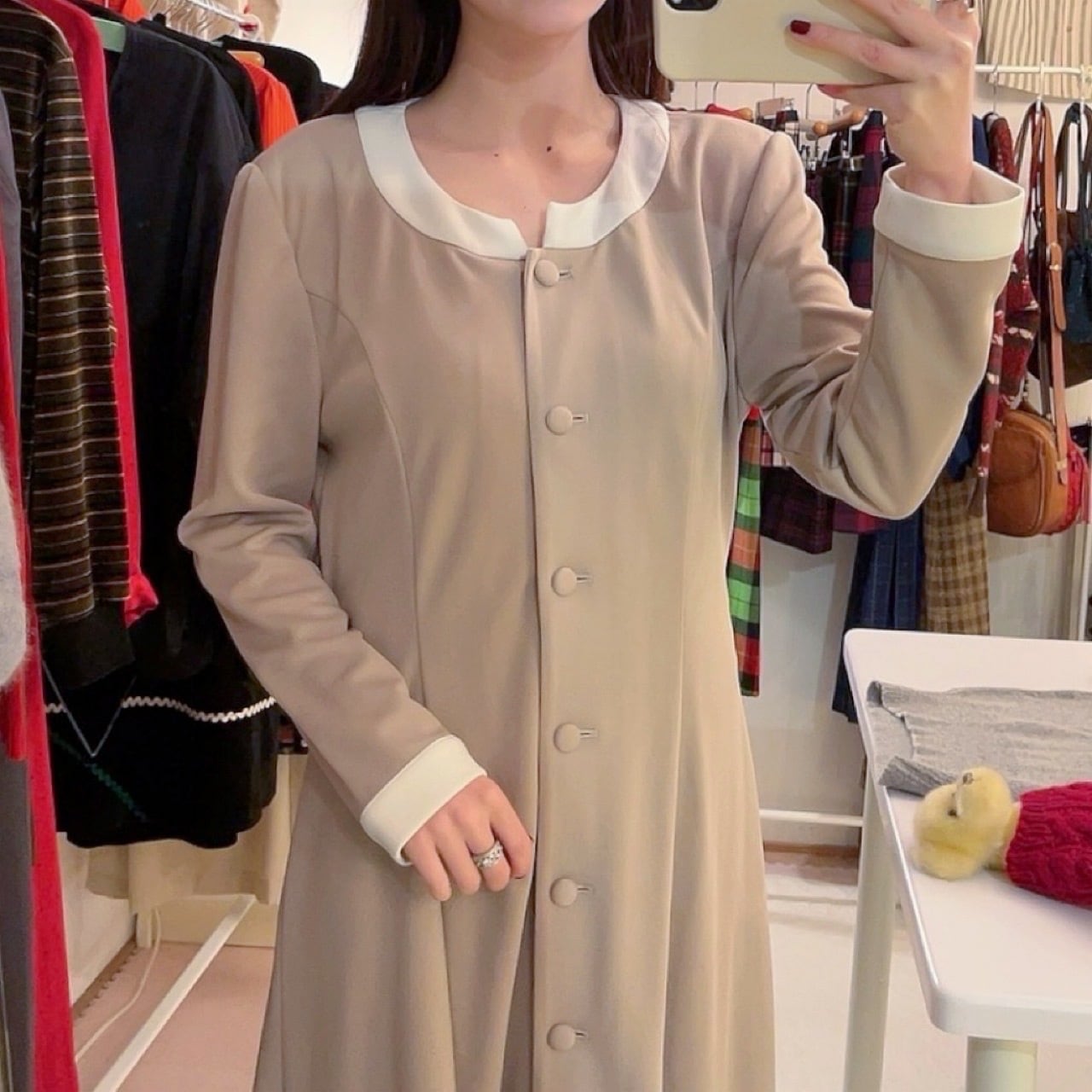 sand beige white cuffs one-piece