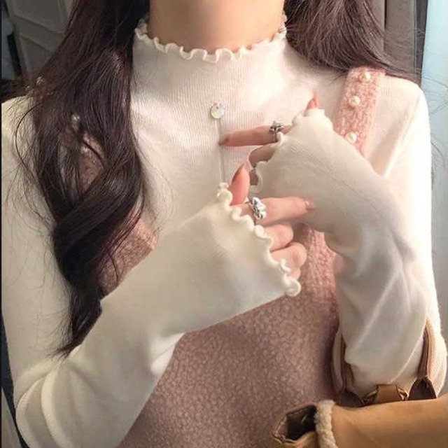 High neck elegant ruffle design slim knit ( 5color )