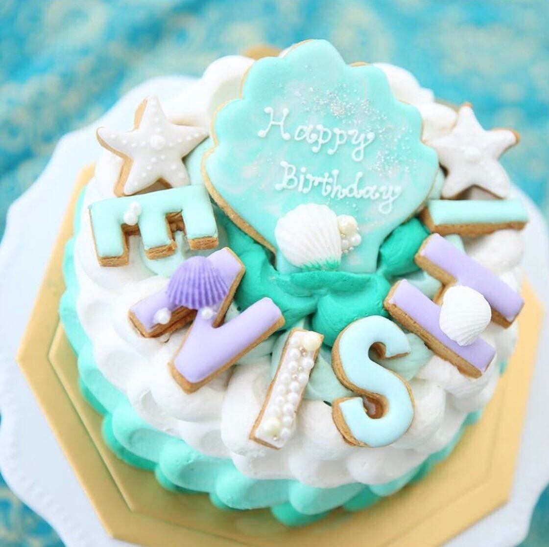 アルファベット5文字とマーメイドバースデープレートのアイシングクッキー Samuel Cookies サミュエルクッキーズ