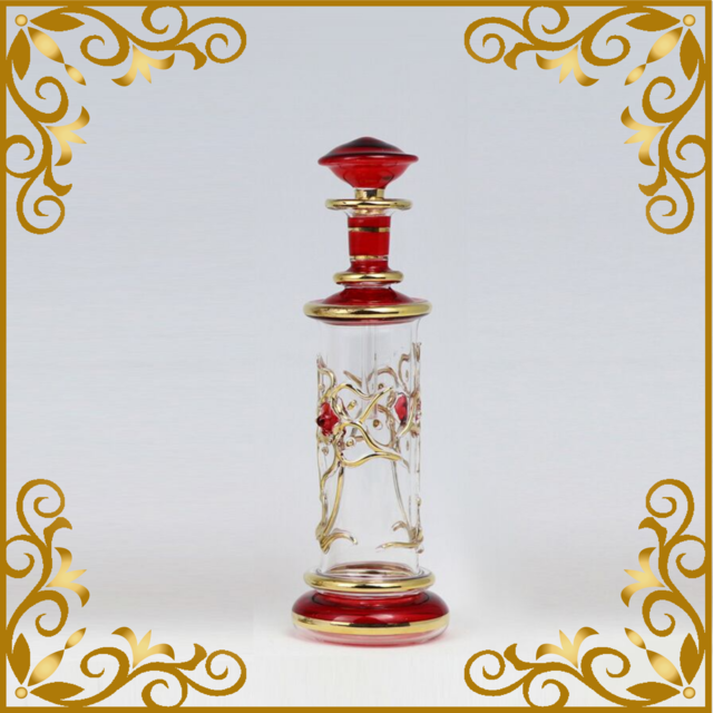 エジプトガラス レッドゴールドフラワー シリンダー型 香水瓶 EG-0918