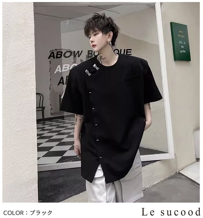 お支払い確認後20日以内発送】Le sucood 斜めメタルバックル半袖T