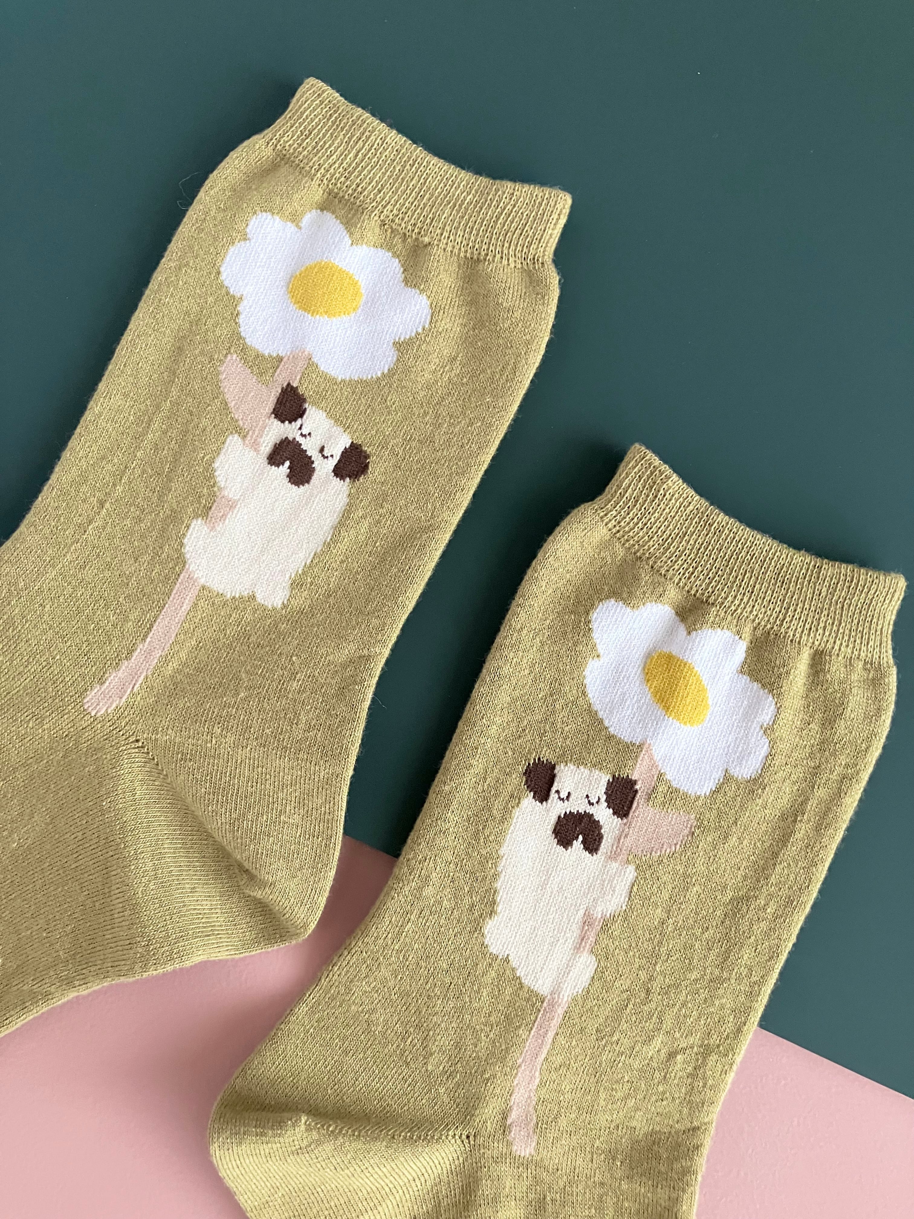 【韓国製品】PARAKEET Crinkle Gym Sack クリームカラー yukino textile socks 『Blooming Pug』3colors | yukino shop