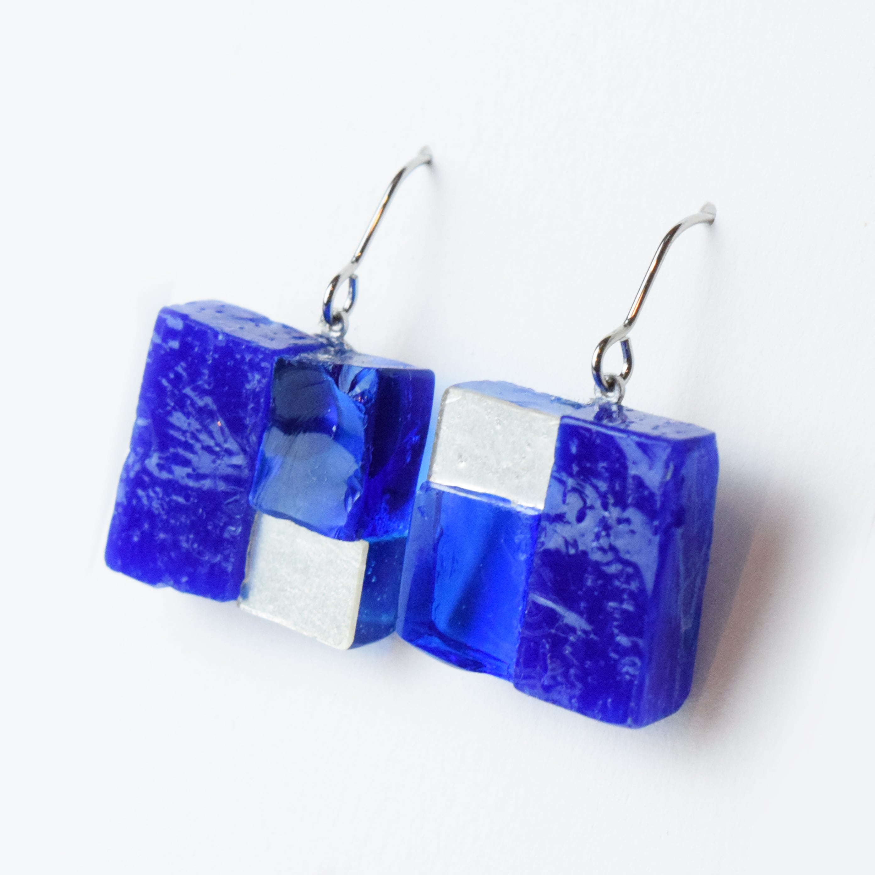 【ベーシック】フックピアスL ブルー×シルバー×青クリア